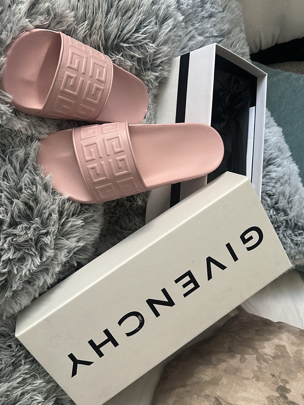 Givenchy Pale Pink Embossed Logo Slide Sandals - Women